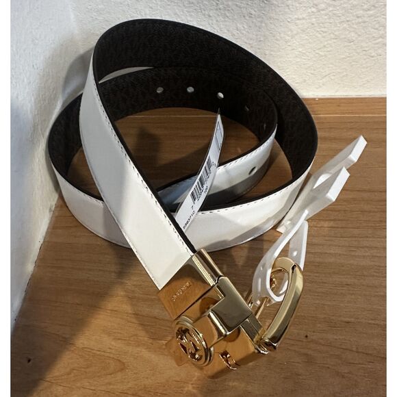 Michael Kors Women\'s Brown Monogram Twist Reversible Leather Belt Small NWT main image 4